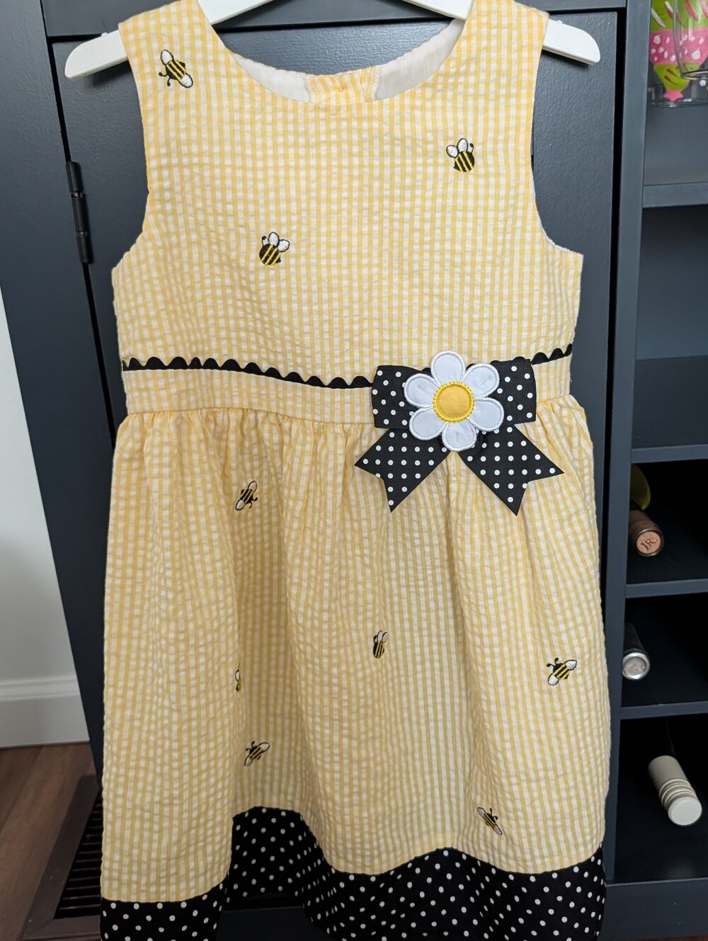 Rare Editions Yellow and Black Bee Embroidered Dress